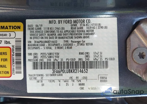 2019 Ford Fusion Hybrid Se из США, поврежденный, VIN 3FA6P0LU8KR214652